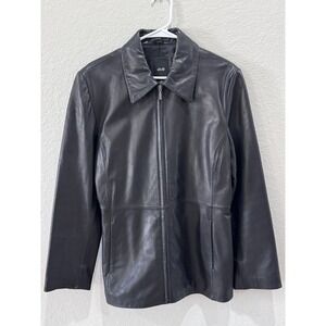 JLC New York 100% Genuine Leather Jacket Mens Black Zip Coat Classic Sz L